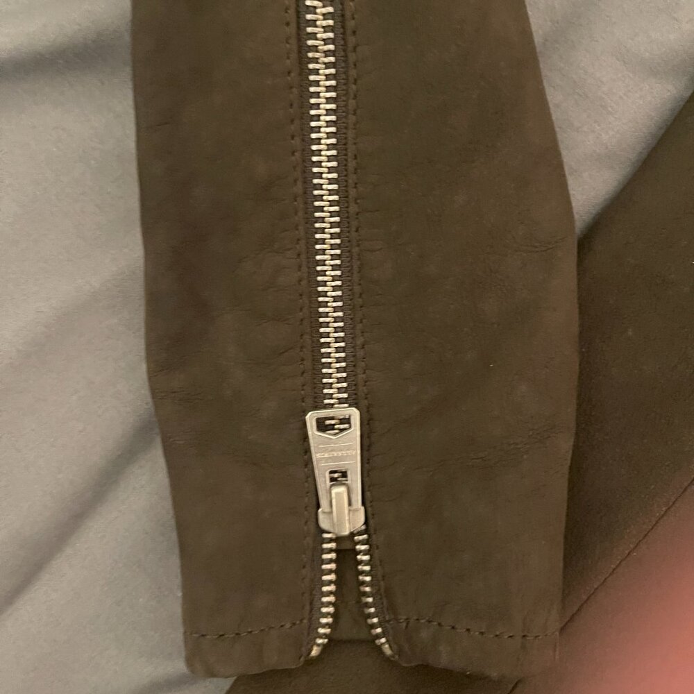 All Saints Cora Suede Leather jacket XS dark olive NWT MSRP $600 - Picture 3 of 11